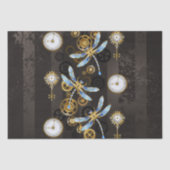 Steampunk Dragonflies op bruine gestreepte achterg Tissuepapier (Voorkant)
