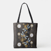 Steampunk Dragonflies op bruine gestreepte achterg Tote Bag (Achterkant)