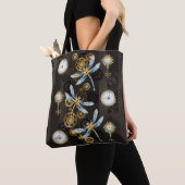 Steampunk Dragonflies op bruine gestreepte achterg Tote Bag (Dichtbij)