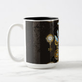 Steampunk Dragonflies op bruine gestreepte achterg Tweekleurige Koffiemok (Links)
