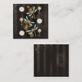 Steampunk Dragonflies op bruine gestreepte achterg Vierkante Visitekaartje (Voorkant / Achterkant)