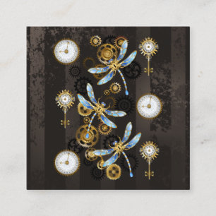 Steampunk Dragonflies op bruine gestreepte achterg Vierkante Visitekaartje