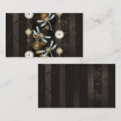 Steampunk Dragonflies op bruine gestreepte achterg Visitekaartje (Voorkant / Achterkant)