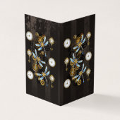 Steampunk Dragonflies op bruine gestreepte achterg Visitekaartje (Buitenkant)