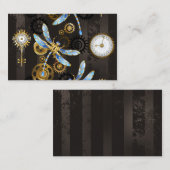 Steampunk Dragonflies op bruine gestreepte achterg Visitekaartje (Voorkant / Achterkant)