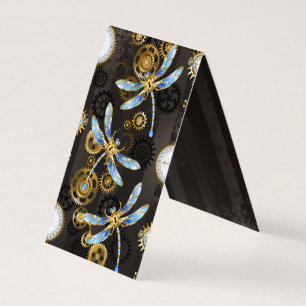 Steampunk Dragonflies op bruine gestreepte achterg Visitekaartje