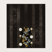 Steampunk Dragonflies op bruine gestreepte achterg Visitekaartje (Buitenkant ongevouwen)