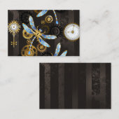 Steampunk Dragonflies op bruine gestreepte achterg Visitekaartje (Voorkant / Achterkant)