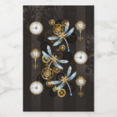 Steampunk Dragonflies op bruine gestreepte achterg Voedselcontainer Etiket (Enkel label)