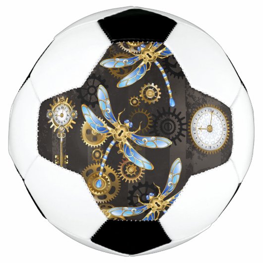 Steampunk Dragonflies op bruine gestreepte achterg Voetbal (Voorkant)