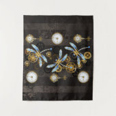 Steampunk Dragonflies op bruine gestreepte achterg Wandkleed (Voorkant)