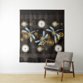 Steampunk Dragonflies op bruine gestreepte achterg Wandkleed (In situ)