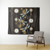 Steampunk Dragonflies op bruine gestreepte achterg Wandkleed (In Situ (horizontaal))