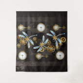 Steampunk Dragonflies op bruine gestreepte achterg Wandkleed (Voorkant)