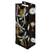 Steampunk Dragonflies op bruine gestreepte achterg Wijn Cadeautas (Achterkant Gekanteld)