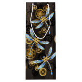 Steampunk Dragonflies op bruine gestreepte achterg Wijn Cadeautas (Achterkant)