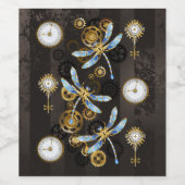Steampunk Dragonflies op bruine gestreepte achterg Wijn Etiket (Enkel label)