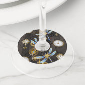 Steampunk Dragonflies op bruine gestreepte achterg Wijnglaslabel (Dichtbij)