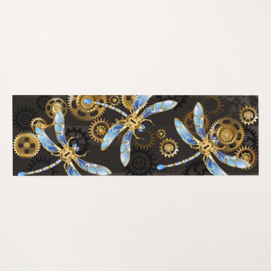 Steampunk Dragonflies op bruine gestreepte achterg Yogamat (Achterkant (horizontaal))
