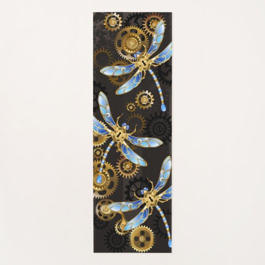 Steampunk Dragonflies op bruine gestreepte achterg Yogamat (Voorkant)