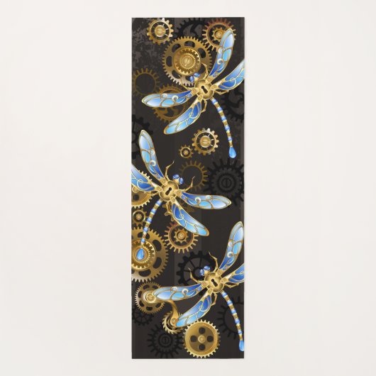 Steampunk Dragonflies op bruine gestreepte achterg Yogamat (Achterkant)