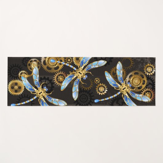 Steampunk Dragonflies op bruine gestreepte achterg Yogamat (Voorkant (horizontaal))
