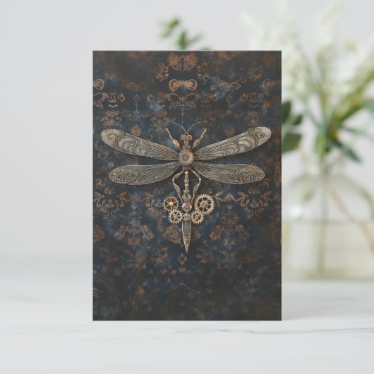 Steampunk Dragonfly Bedankkaart (Staand voorkant)