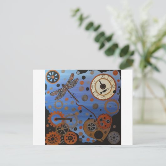 steampunk dragonfly briefkaart (Staand voorkant)