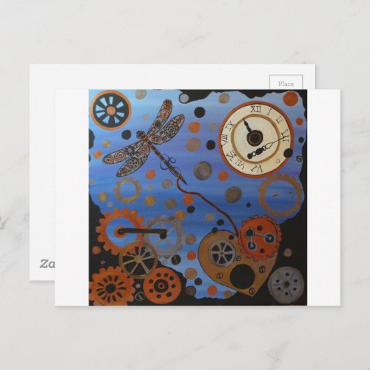 steampunk dragonfly briefkaart (Voorkant / Achterkant)