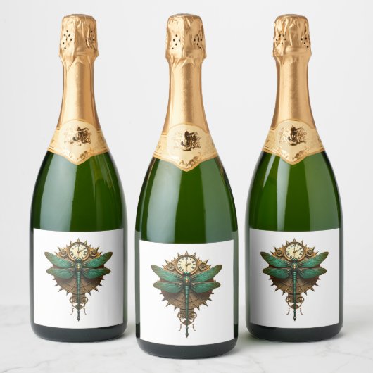 Steampunk Dragonfly Victorian Art Mechanical Steam Sparkling Wijnetiket (Flessen)