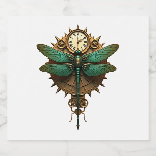 Steampunk Dragonfly Victorian Art Mechanical Steam Sparkling Wijnetiket (Enkel label)