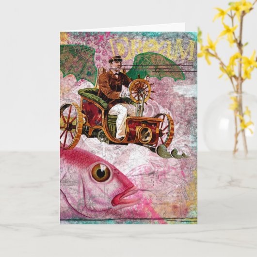 Steampunk Dream Verjaardag Kaart (Gele Bloem)