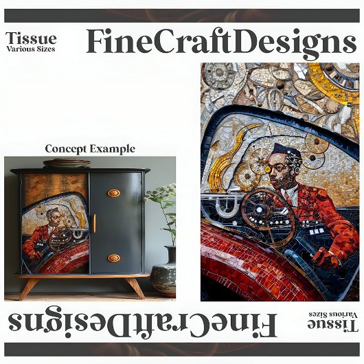 Steampunk Driver In Red Sports Car A5R Decoupage Tissuepapier