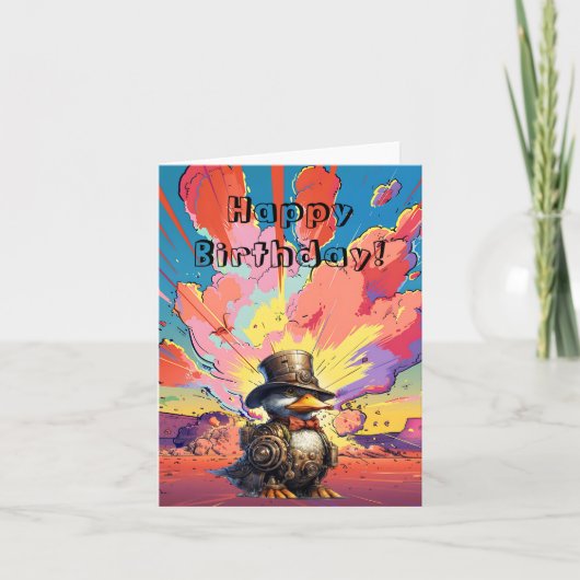 Steampunk Duck voor een Cartoon explosie Bedankkaart (Voorkant)