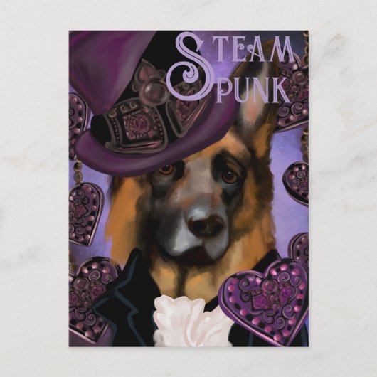 Steampunk Duitse Herder Briefkaart (Voorkant)