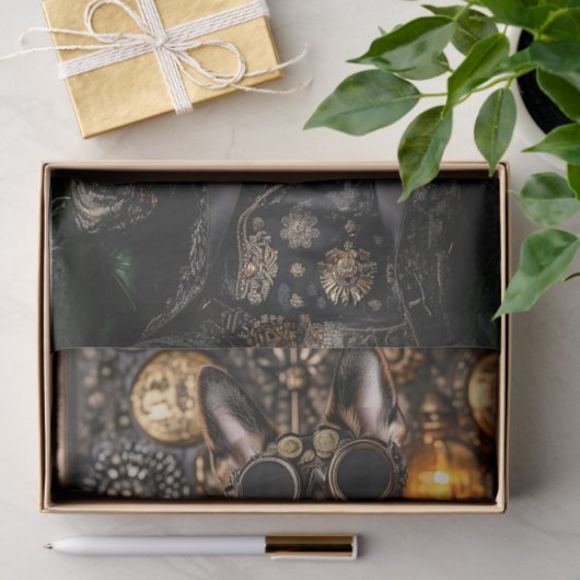 Steampunk Duitse Herder, Elzasser BT5 Decoupage Tissuepapier (Geschenk)