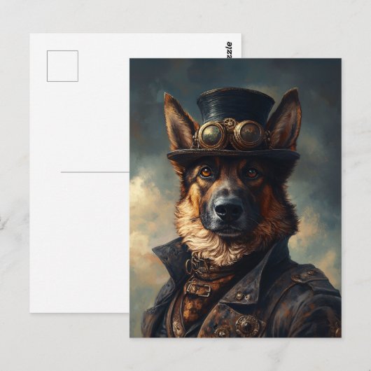 Steampunk Duitse herder in hoge hoed Briefkaart (Voorkant / Achterkant)