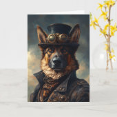 Steampunk Duitse herder in hoge hoed Kaart (Gele Bloem)