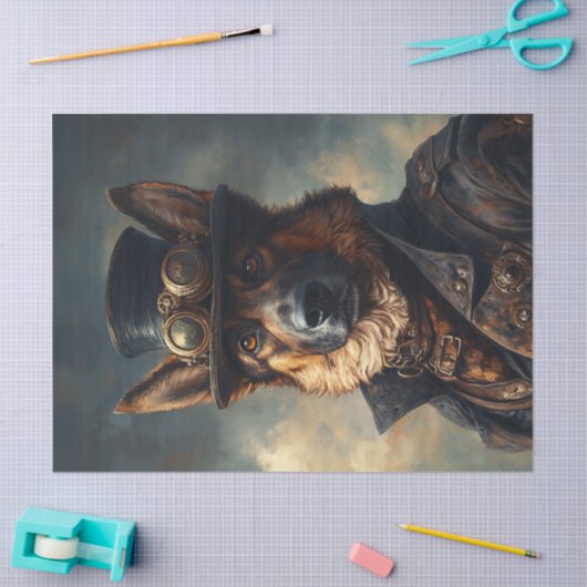 Steampunk Duitse herder in hoge hoed Tissuepapier (Craft)