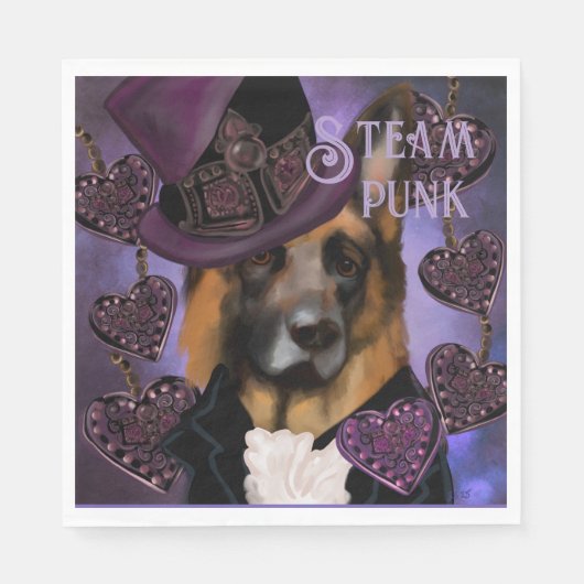 Steampunk Duitse Herdershond Servet (Voorkant)
