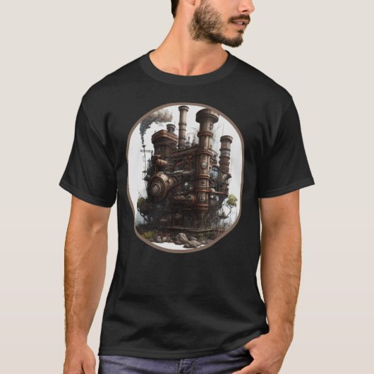 Steampunk Dystopian City Retro Scifi Mechanical Ge T-shirt (Voorkant)