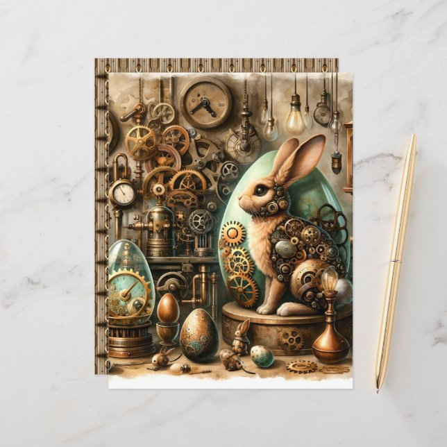 Steampunk Easter Ephemera Scrapbook Papier (Voorkant / Achterkant in situ)