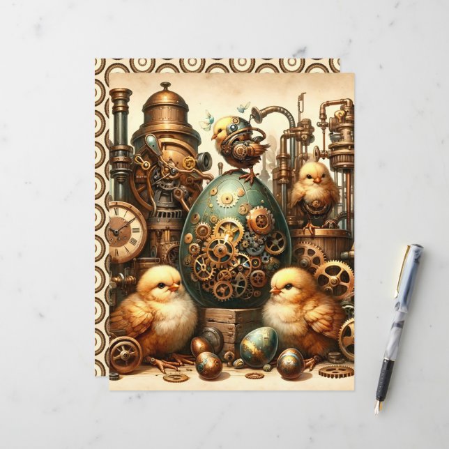 Steampunk Easter Ephemera Scrapbook Papier (Voorkant / Achterkant in situ)