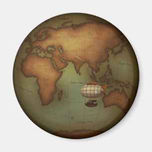 Steampunk Eastern Hemisphere Map Zeppelin Airship Magneet