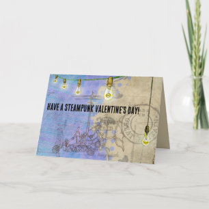 Steampunk Edison Lichten op een Valentijnsdag met  Feestdagen Kaart