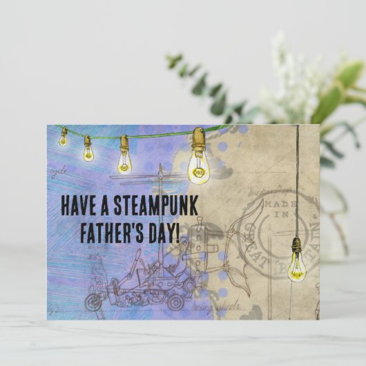 Steampunk Edison Lights op een Vaderdag Feestdagenkaart (Staand voorkant)