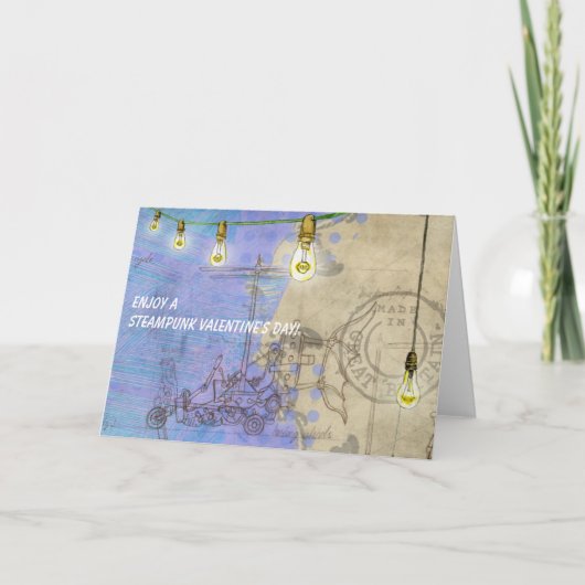 Steampunk Edison Lights op een Valentijnsdag van Feestdagen Kaart (Voorkant)