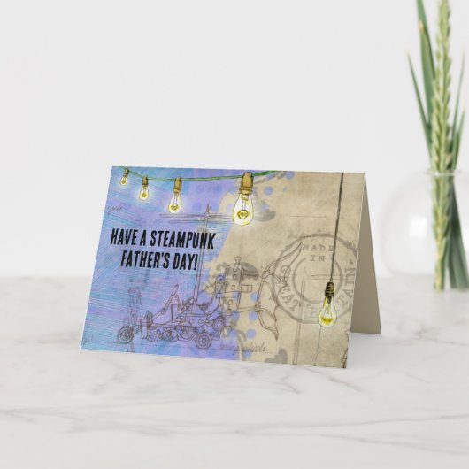Steampunk Edison-verlichting op een draad Vaderdag Feestdagen Kaart (Voorkant)