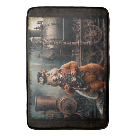Steampunk Eekhoorn en Trein Badmat (Voorkant Verticaal)