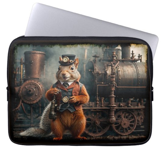Steampunk Eekhoorn en Trein Laptop Sleeve (Voorkant)